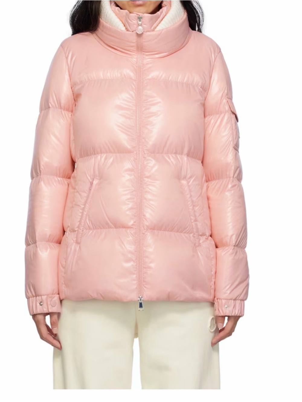 Moncler Pink Puffer Jacket with Cream Trim